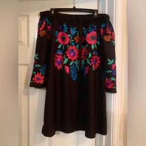 Black embroidered cotton dress/top 2XL